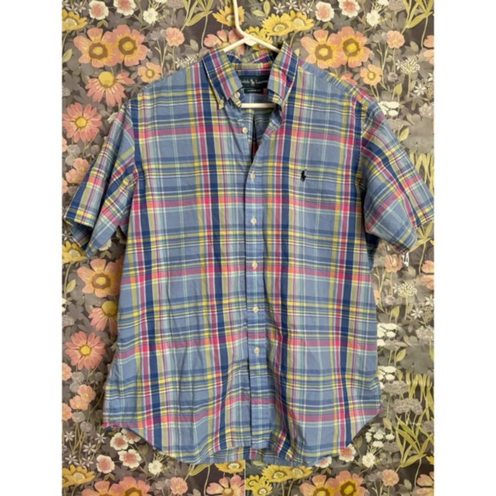 Ralph Lauren Classic Fit Plaid Short Sleeve Button‎ Down Shirt Men's L/G